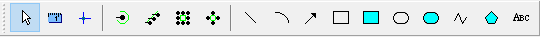 Objects toolbar: pointer, wire, pin, pin array, polyline, arc, rectangle, ellipse, circle, curve and text drawing tools