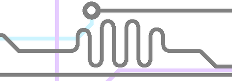PCB trace after length tuning: the trace with meander shapes added to match the target length between the markers